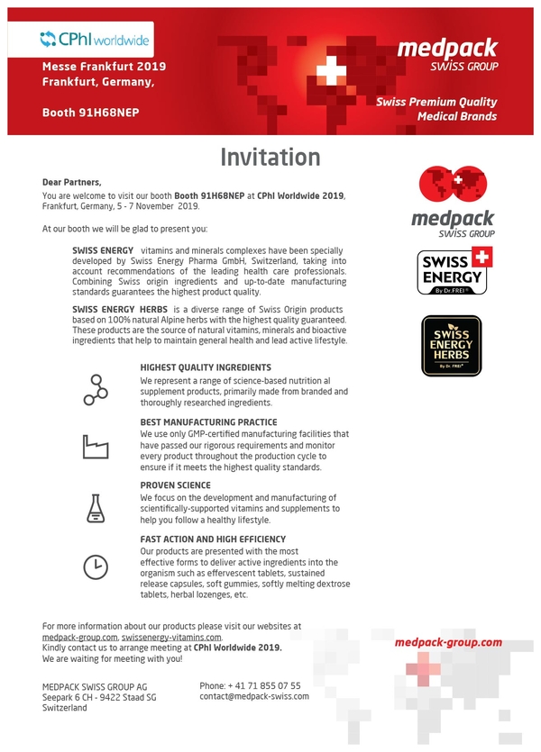 Invitation to CPhI WORLDWIDE 2019